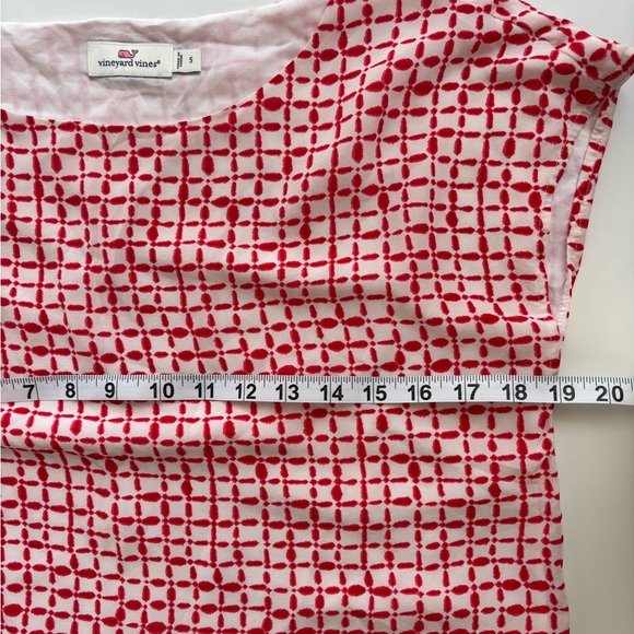 Silk Vineyard Vines Red White Geometric Art Print Short Sleeve Pullover Blouse S - Picture 5 of 10